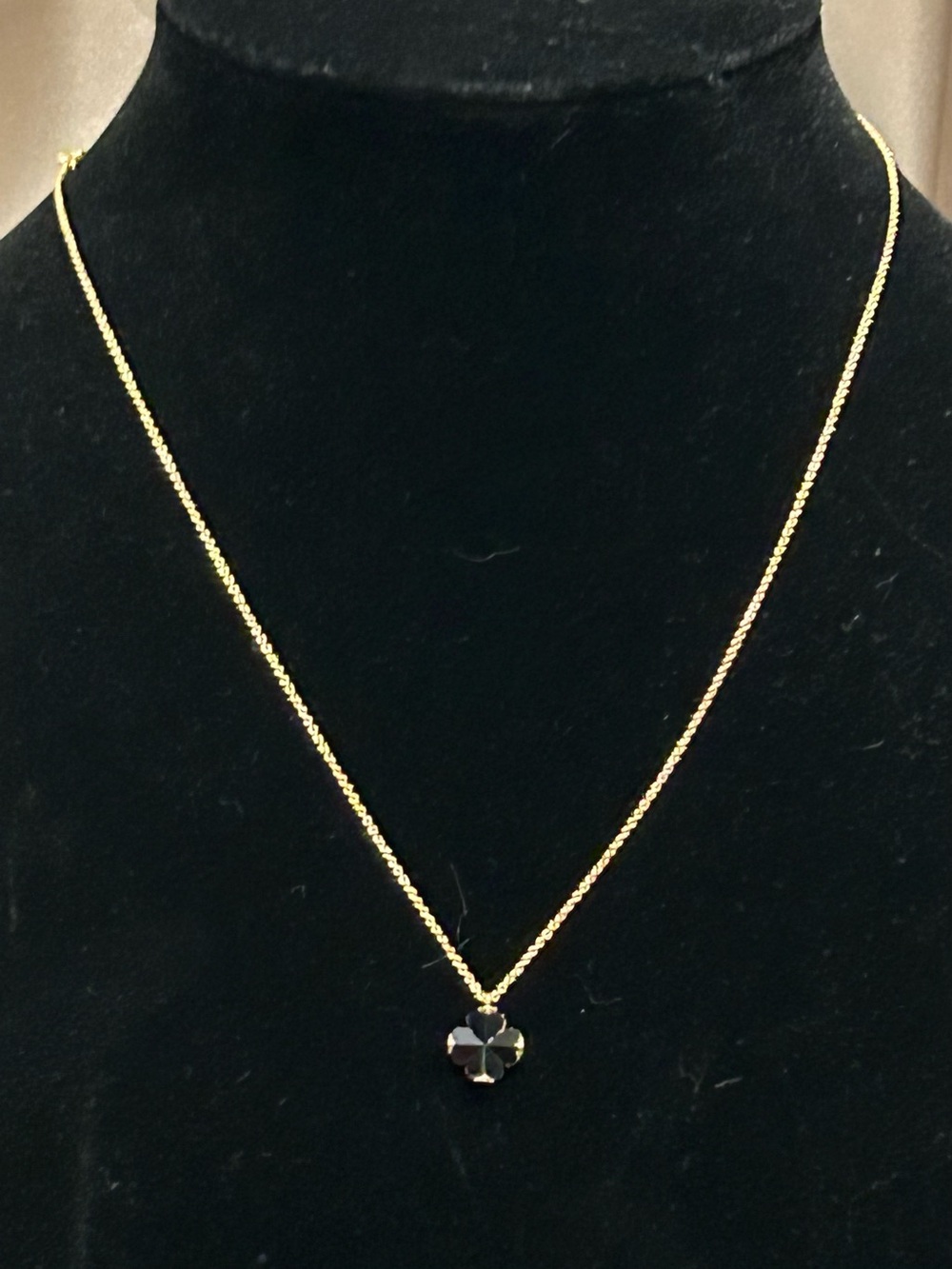 Kate Spade Gold Tone Chain Necklace with Black Clover Pendant